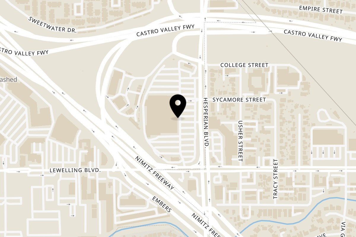 Map showing the location of Subway on 15555 Hesperian Blvd in San Leandro